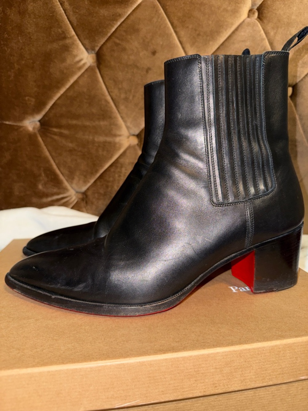 Men’s 45 Christian Louboutin “William” Black Leather Chelsea boots W/Box & Bags